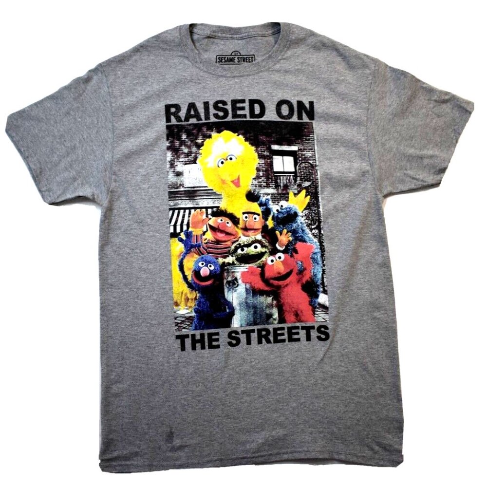 Sesame Street Mens Raised On The Streets Funny Gray Shirt New Medium